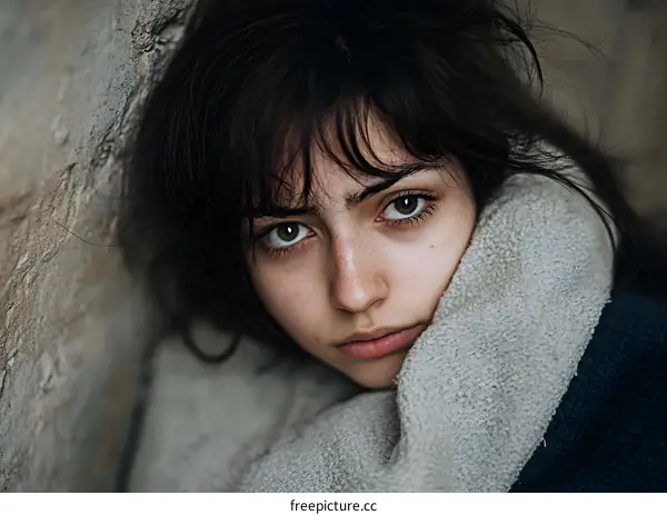 Close Up Portrait of Young Woman With Brown Hair Looking at Camera