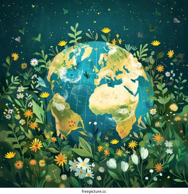 A verdant Earth surrounded by a flourishing ecosystem
