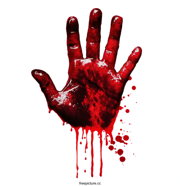 [Transparent Background PNG]Bloody Hand Print on White Background