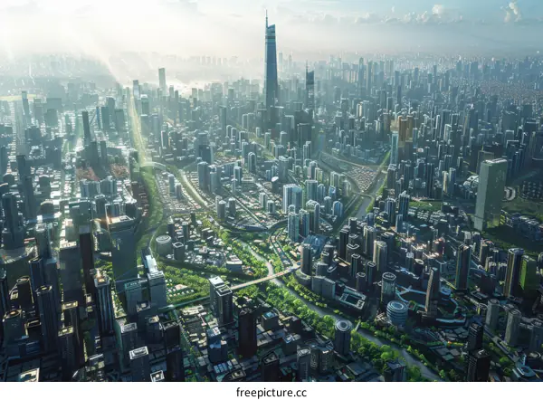 Modern Futuristic Cityscape Aerial View