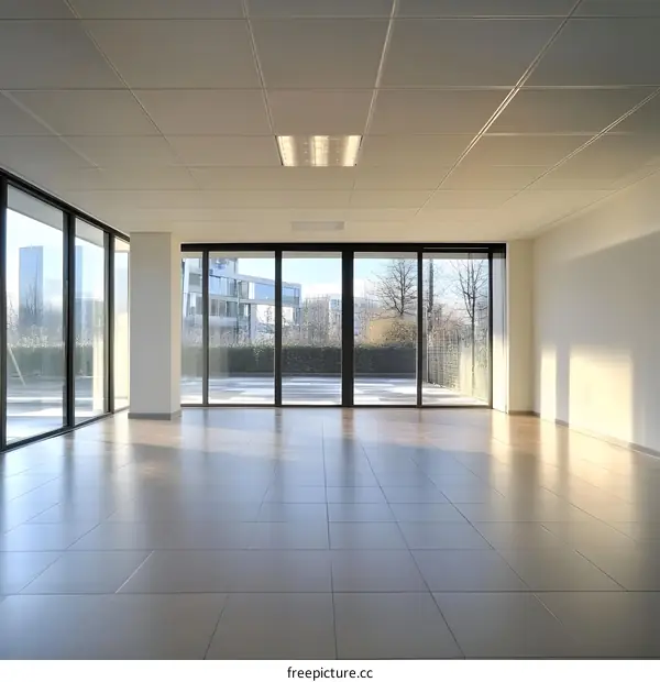 Empty Modern Office Space with Large Windows