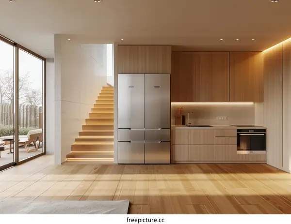 Modern Kitchen Design with Wood Cabinets and Stainless Steel Appliances