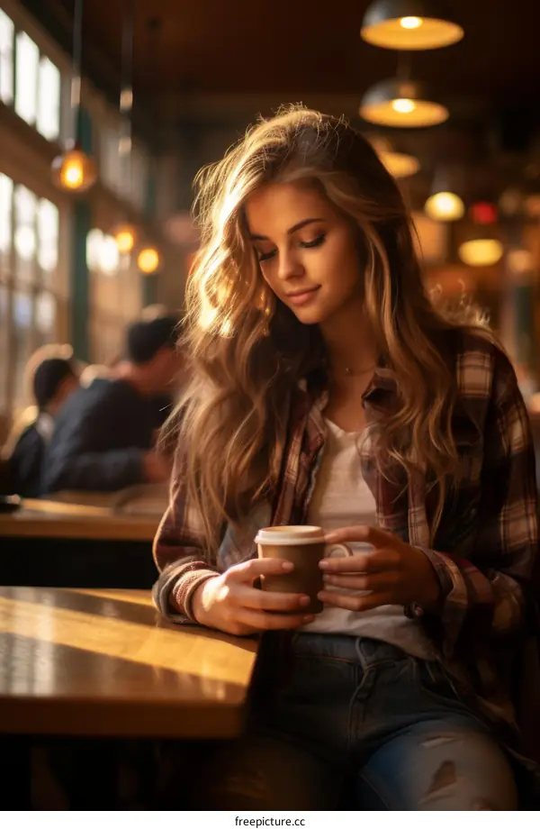 Young woman sitting in a cafe with a coffee cup