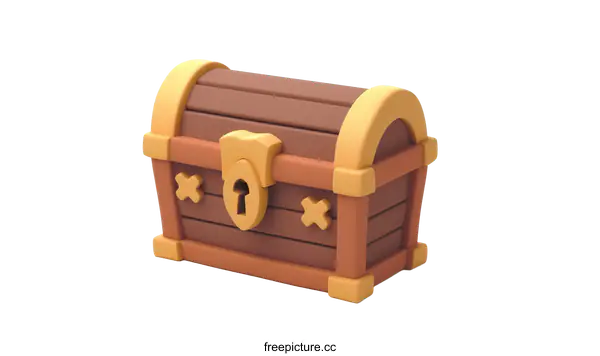 [Transparent Background PNG]3D Cartoon Wooden Treasure Chest With Golden Decorations