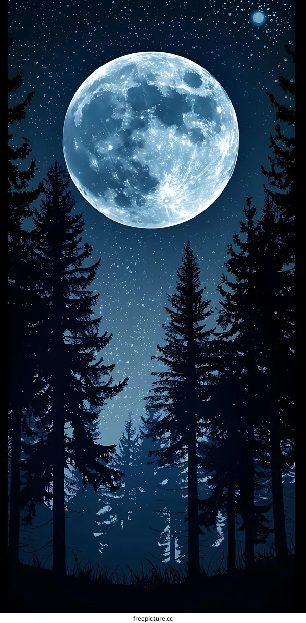 Forest Silhouette Under Full Moon
