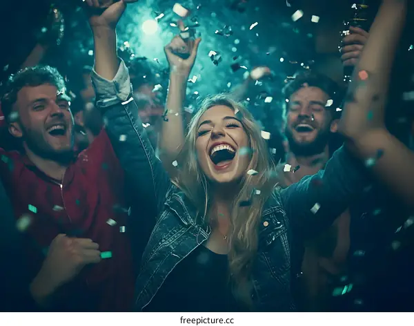 Group of Friends Celebrating with Confetti