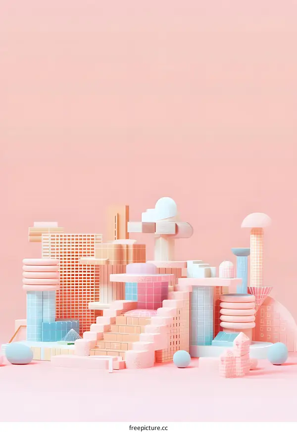 Abstract Pink Geometric Shapes 3D Render
