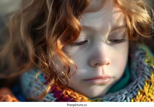 Portrait of a young redheaded girl with her eyes closed