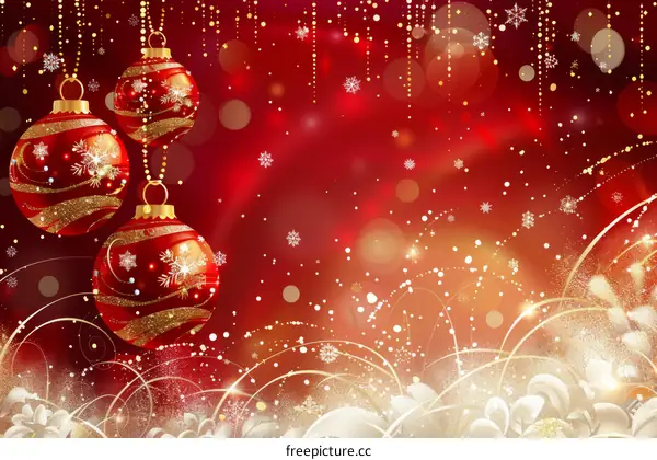 Christmas red background with hanging ornaments