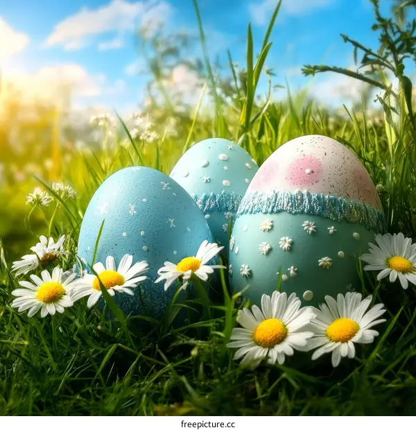 Easter Eggs in a Field of Flowers