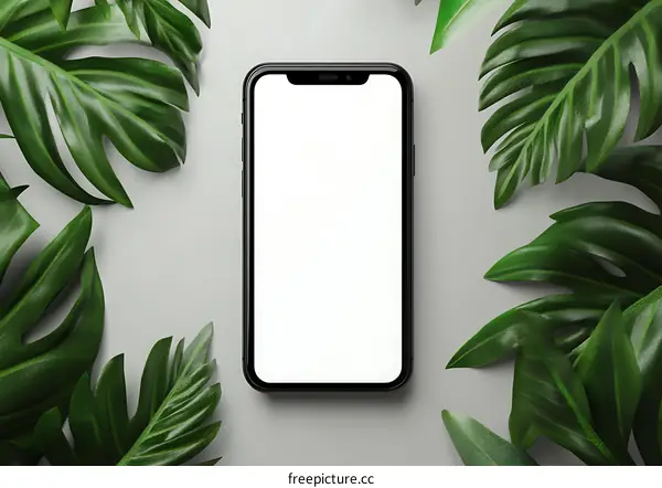 Modern Smartphone Mockup with Tropical Leaves
