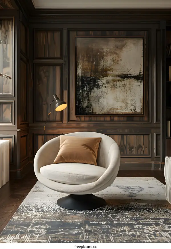 A corner of a room with dark wood