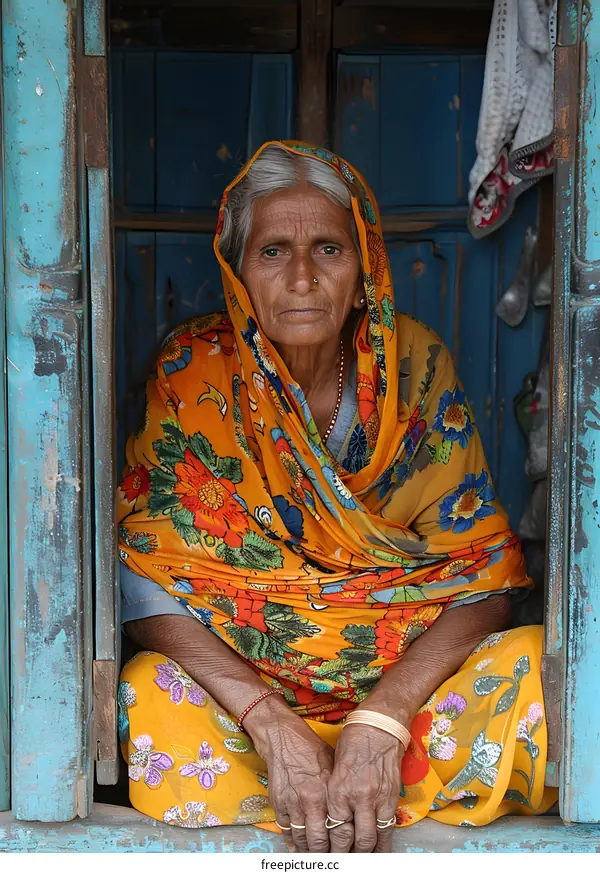 Elderly Indian Woman in a Doorway