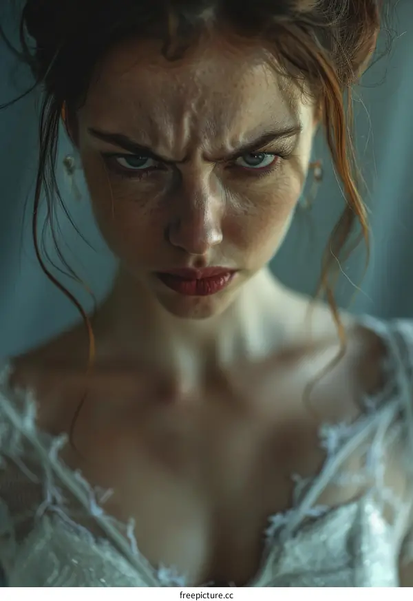 Close Up Portrait of a Woman with an Angry Expression