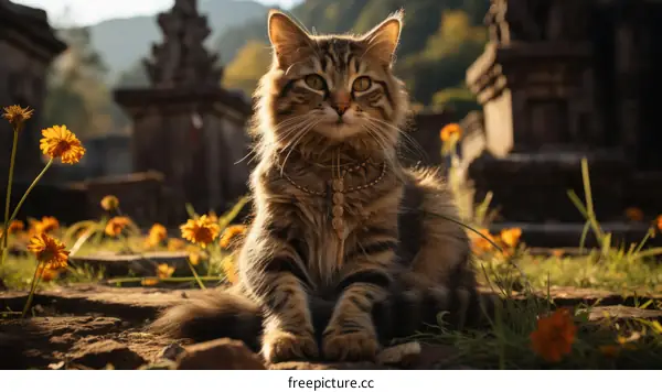 Cat in the temple ruins