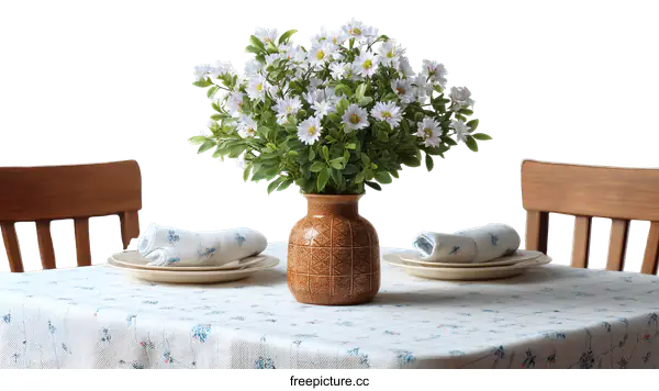 [Transparent Background PNG]Dining Table Setting with Flowers and Napkins