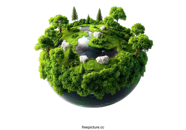 [Transparent Background PNG]Miniature Earth Globe with Lush Landscape