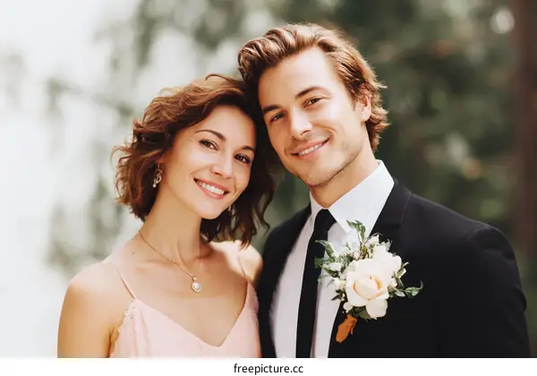 Couple in Formal Wear Romantic Outdoor Portrait