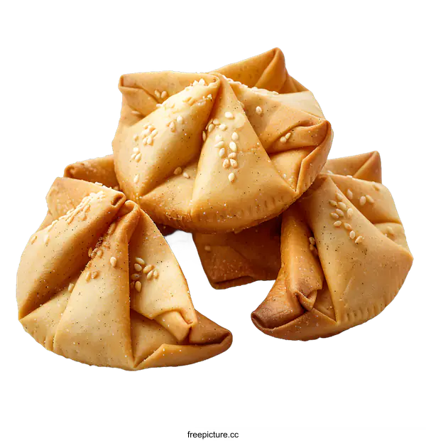 [Transparent Background PNG]Three folded puff pastry cookies sprinkled with sesame seeds