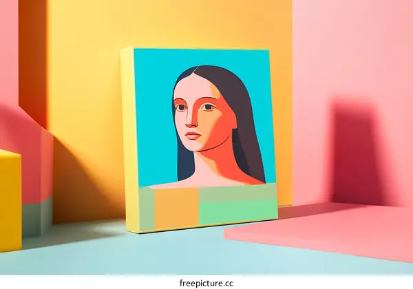 Modern Abstract Art Portrait Of Woman With Colorful Background