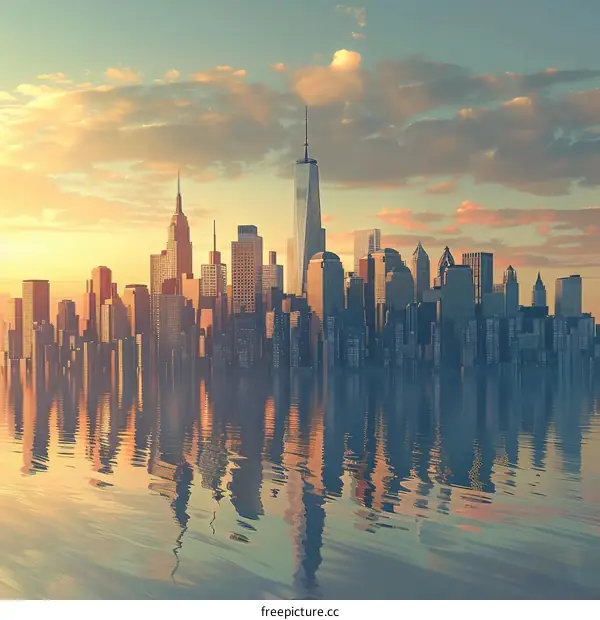 Sunset Reflection of New York City Skyline