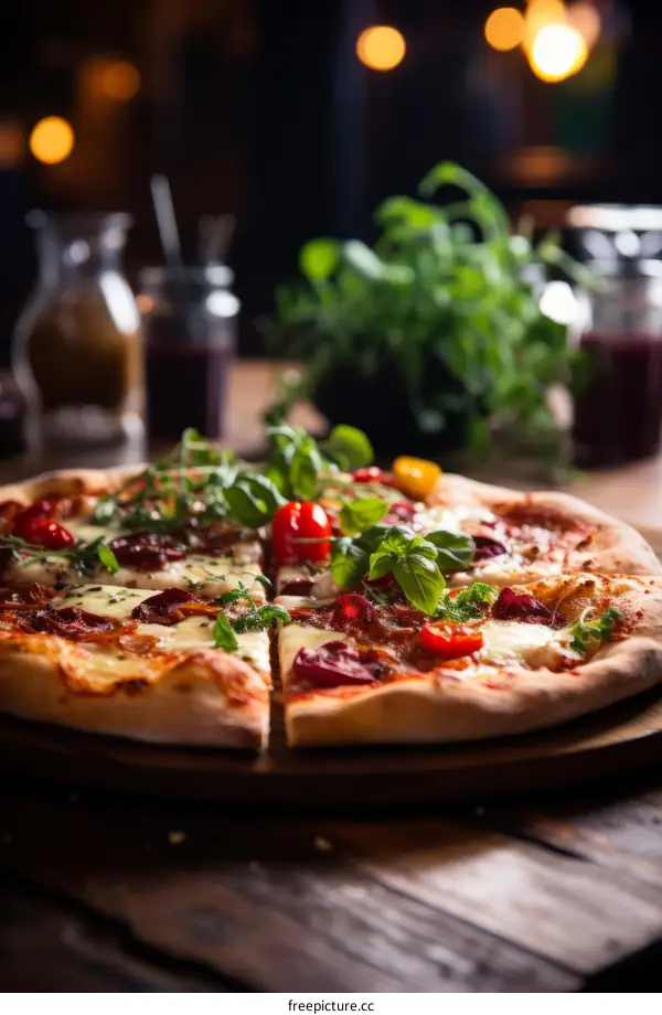 A delicious pizza with various toppings