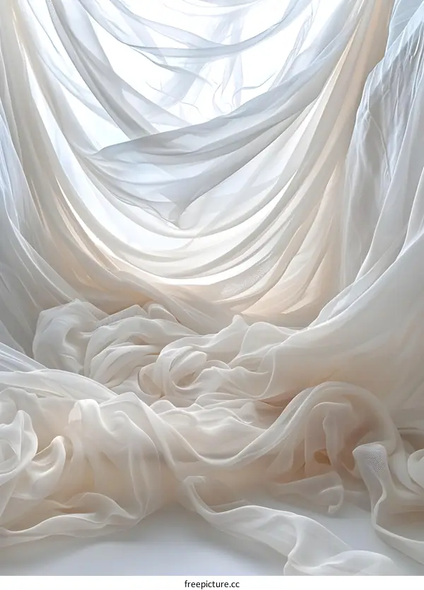 Soft White Sheer Fabric Draped on White Background