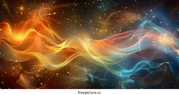 Colorful light waves flowing through a starry space background.