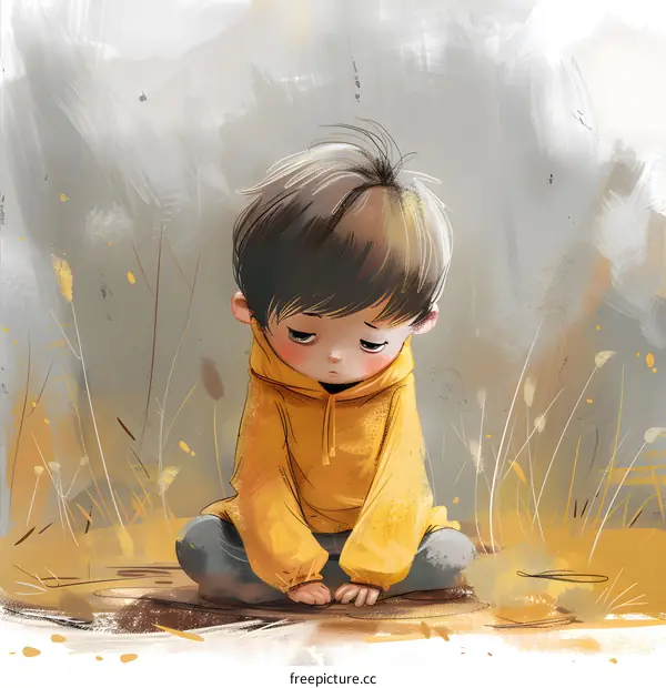 sad boy sitting on the ground
