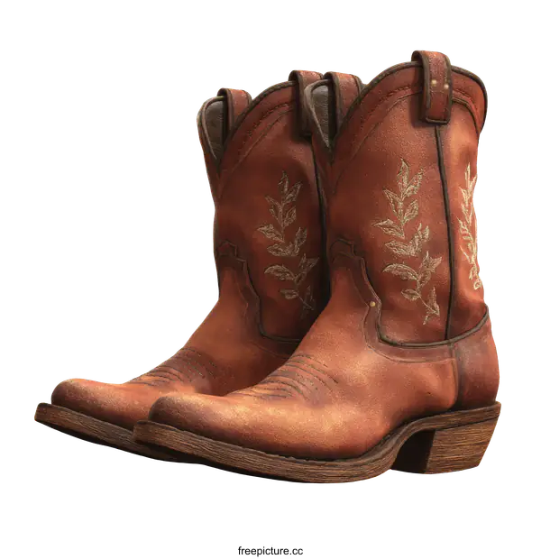 [Transparent Background PNG]Pair of Distressed Brown Leather Cowboy Boots