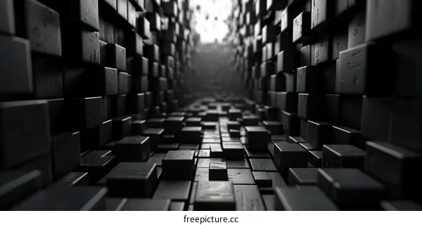 Dark 3D tunnel made of black cubes