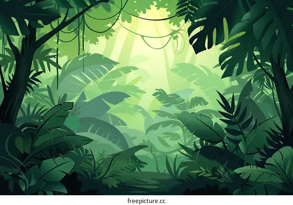 Jungle Background Illustration with Lush Greenery