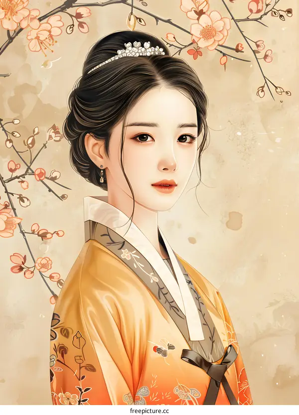 Beautiful Korean Woman in Traditional Hanbok