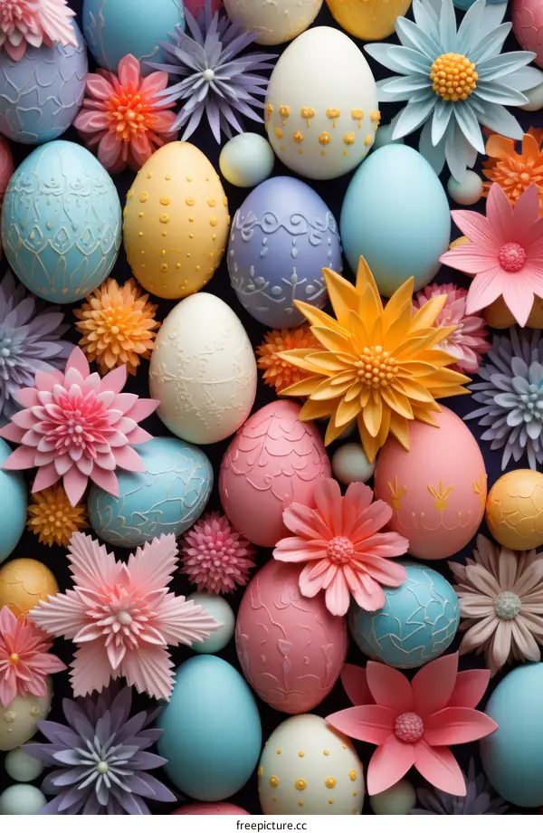 A beautiful arrangement of Easter eggs and flowers