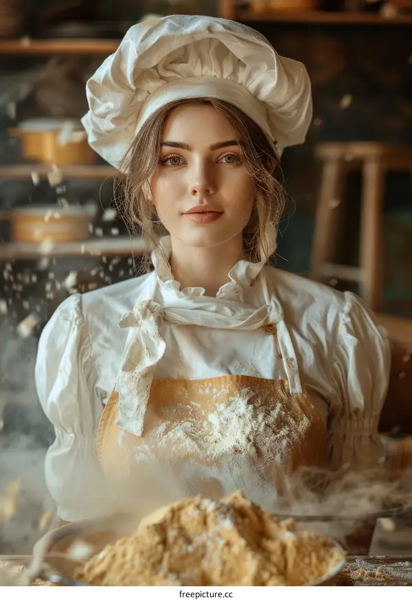 Flour-Covered Portrait of a Young Female Baker