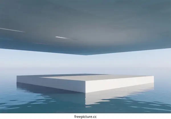 Floating White Platform in Calm Blue Water Under Clear Sky