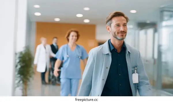 Hospital Corridor with Medical Professionals