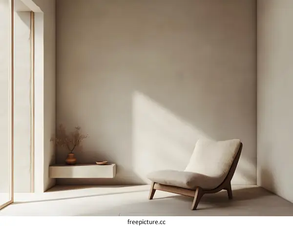 Minimalist Living Room Interior Design with Beige Chair and Sunlight