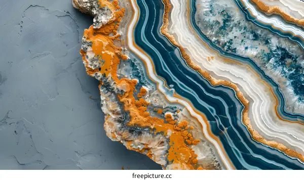 Agate Slice With Blue And Orange Color