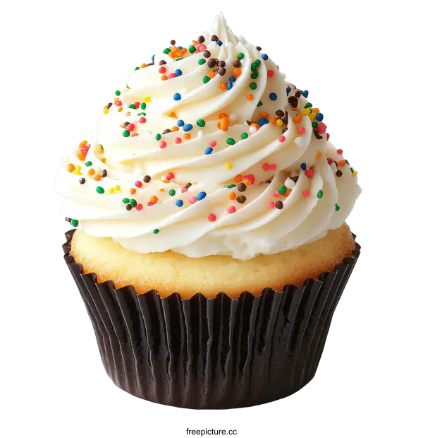 [Transparent Background PNG]Delicious Birthday Cupcake with Colorful Sprinkles
