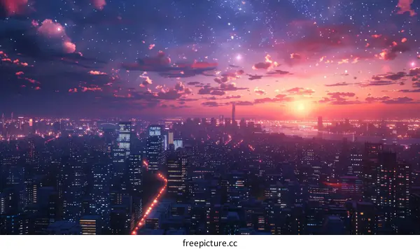 Cityscape Sunset with Stellar Clouds