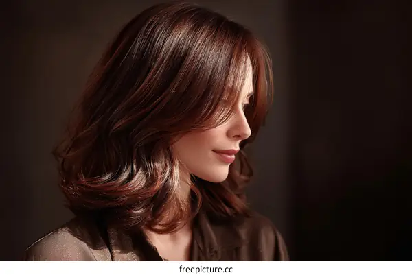 Close up of a woman with beautiful wavy brown hair