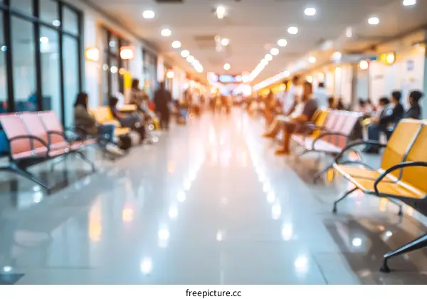 Blurred Hospital Waiting Area with Many Patients