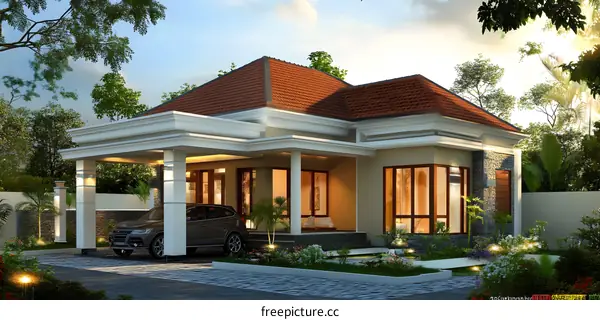 Modern Luxury House Design With Car And Garden