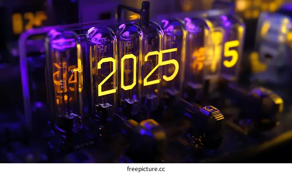 Close Up Of A Nixie Tube Clock Displaying 2025