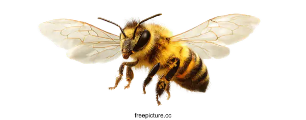 [Transparent Background PNG]Honeybee in Flight Against White Background