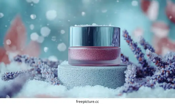 Winter Skincare Jar with Lavender Flowers