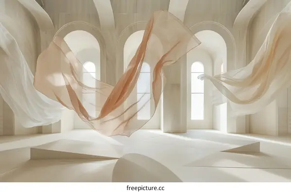 Abstract Minimalist Interior Design with Flowing Fabric