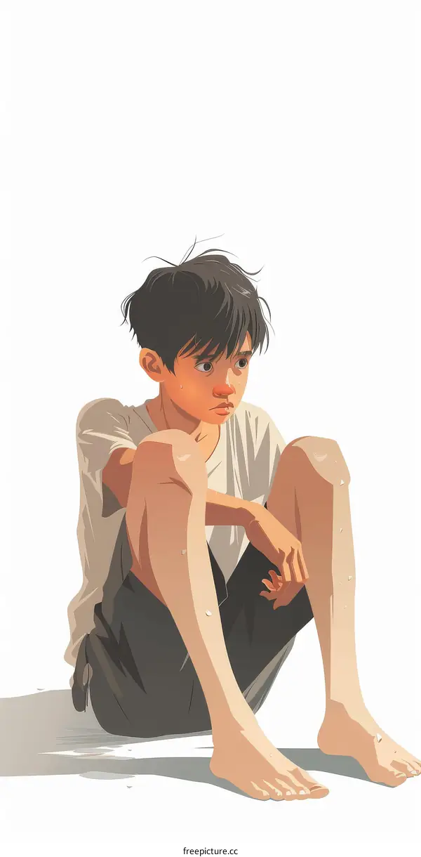 boy sitting on the beach alone