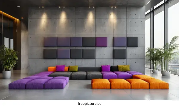 Modern Concrete Wall Living Room Interior Design